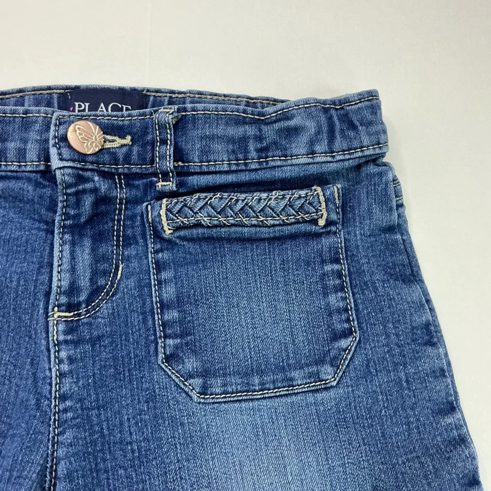 The Children's Place Blue Flare Jeans Kids Sz 10 Braided Pocket Adjustable Waist